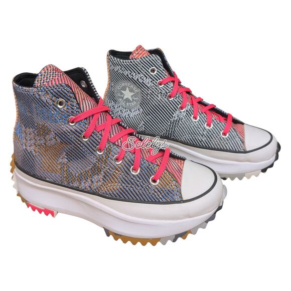 Converse Run Star Hike High Knit Mashup Blue Pink Platform Sneaker Womens 7.5 - Picture 4 of 10